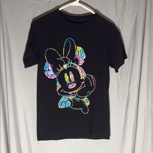 Disney Black Short Sleeve Tee with Minnie Mouse Design